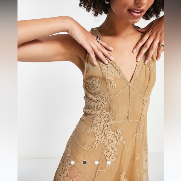 & Other Stories lace maxi dress with bodysuit in beige - Picture 2 of 15